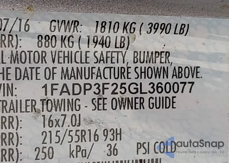 2016 Ford Focus Se from USA, damaged, VIN 1FADP3F25GL360077